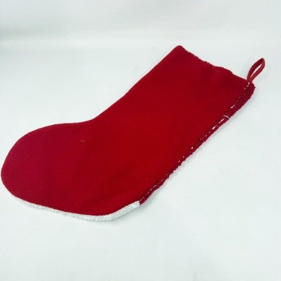 CREWEL KNIT Reindeer CHRISTMAS STOCKING Stripes Red White Buttons 19” Long Decor - Picture 3 of 4